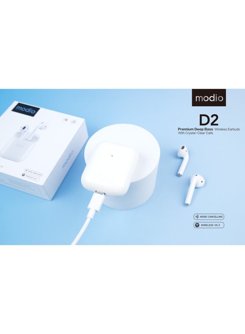 modio D2 High Bass In-Ear Bluetooth Earbuds with Touch Control | Deep, Crystal-Clear Sound & Stable Wireless Connectivity | Lightweight, Portable Design for Android & Other Bluetooth Devices - Image 4