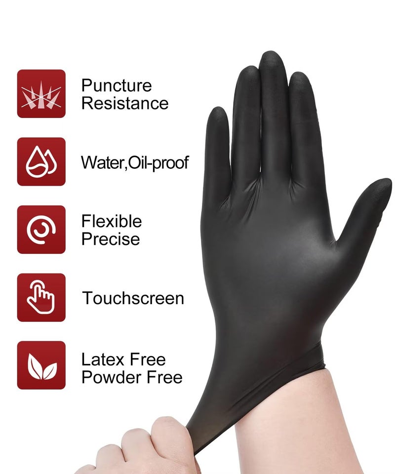 NEOTRIL 6 Mil Heavy Duty Black Nitrile Disposable Gloves, Latex-Free Powder-Free, Textured Grip Rubber Gloves for Cooking Food Prep Cleaning Mechanic, L | 100PCS - Image 2