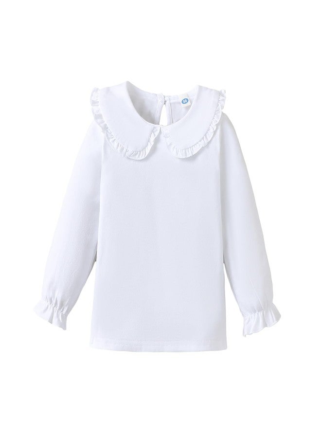 Magic Park 12M-14Y Toddler Girl Long Sleeve Blouse Girls Ruffle T-Shirt Solid Color Tee Casual Tops Holiday Winter Shirts (3 Years, Long White) - Image 1
