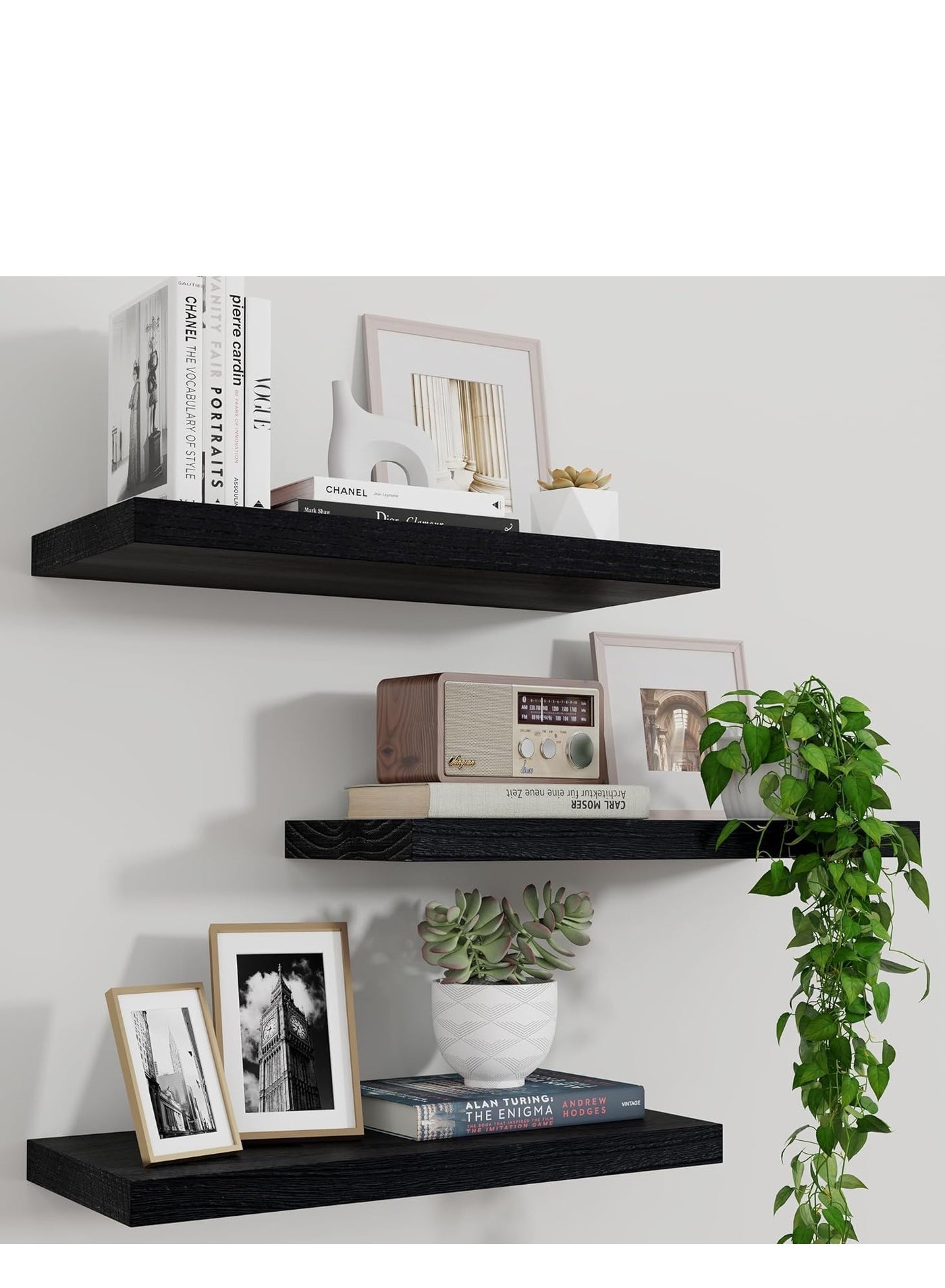Floating Shelves, Wall Shelf Set of 3, Rustic Wood Shelves for Wall Storage, Wall Mounted Wooden Display Shelf for Bathroom Bedroom Kitchen Garage