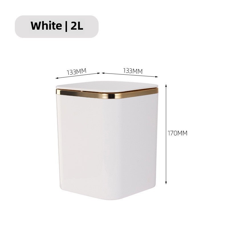 Desktop Trash Bin Mini Cute Small Press Flap Cover Wall-Mountable Simple Square Desktop Trash Bin(White) - Image 1