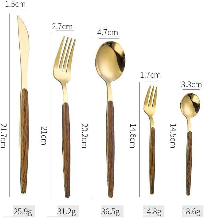 Silverware Flatware Cutlery Set, 5/20/30/40/50/60 Pieces Household Wood Grain Knives, Creative Cutlery, Forks and Spoons, Stainless Steel Tableware Box Set-60Pcs (Gold 4Set) - Image 3