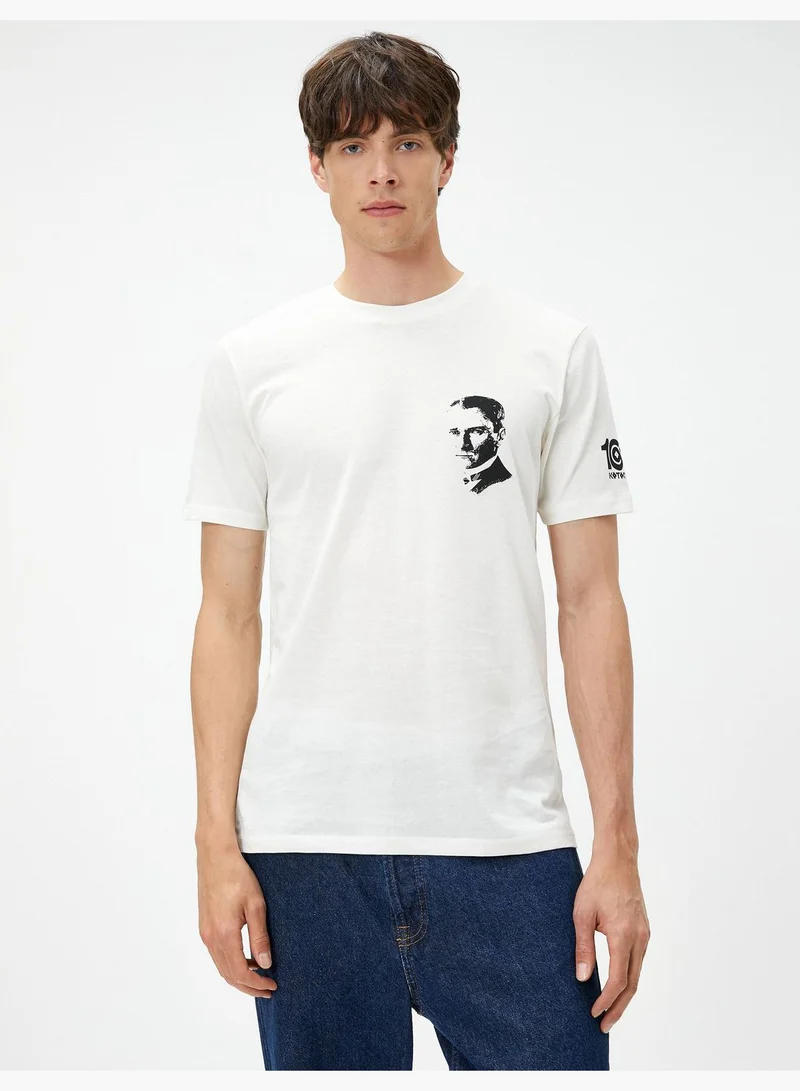 KOTON Atatürk Printed T-Shirt Crew Neck Slim Fit Cotton