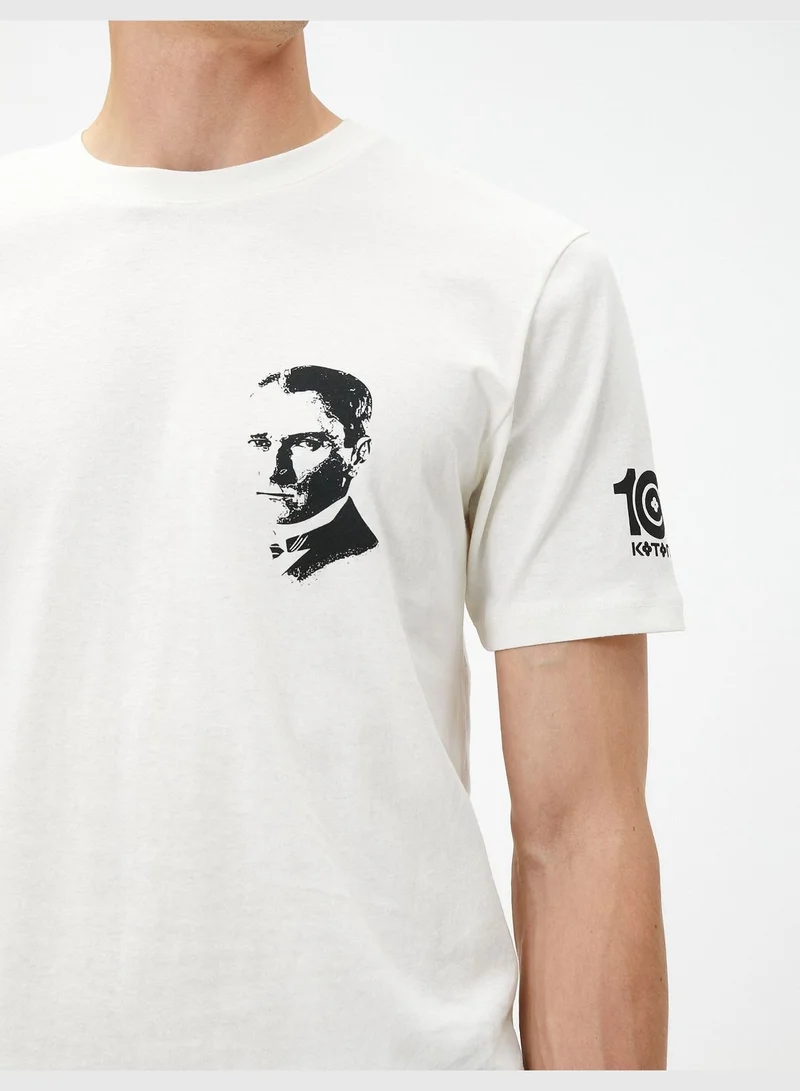 KOTON Atatürk Printed T-Shirt Crew Neck Slim Fit Cotton