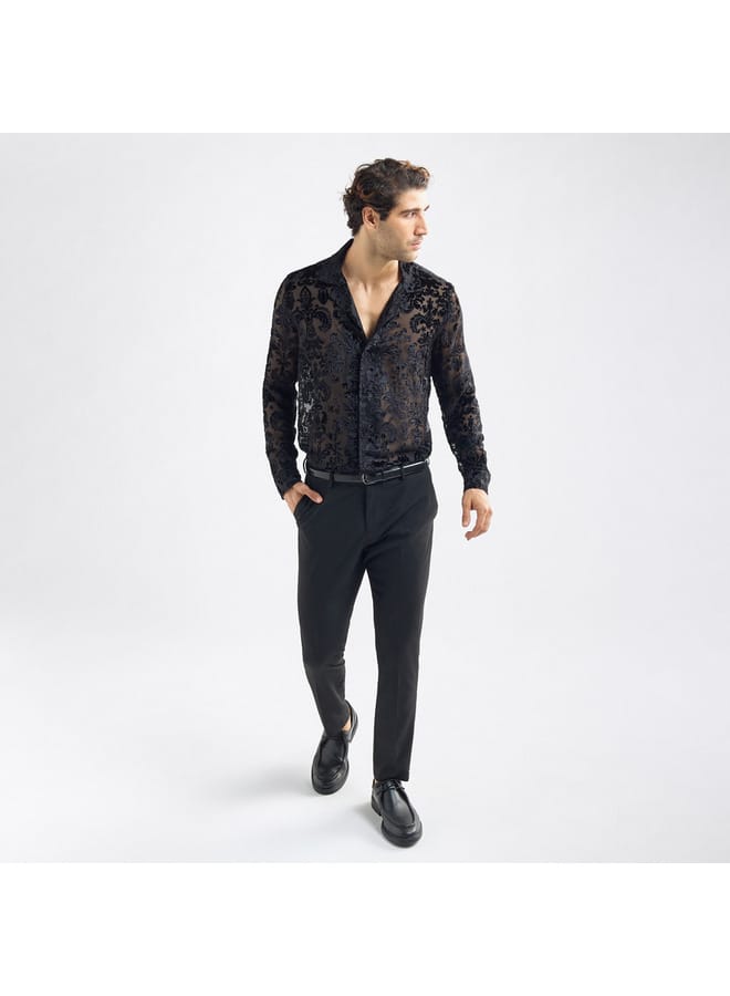 Splash FAV Regular Fit Floral Textured Shirt with Long Sleeves and Camp Collar  - Image 2