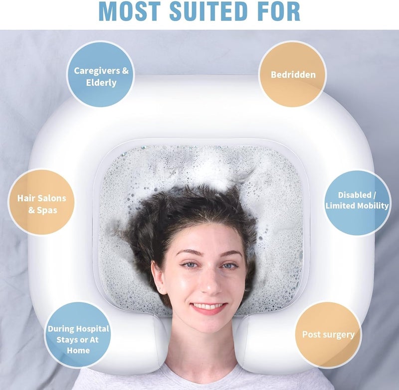 يُسلِّم حوض شامبو قابل للانتفاخ -إناء شامبو محمول، حوض غسيل الشعر لطريحي الفراش، والمعوقين، والمصابين، حوض غسيل الشعر لخصلات الشعر والغسيل المنزلي (أبيض) - Image 5