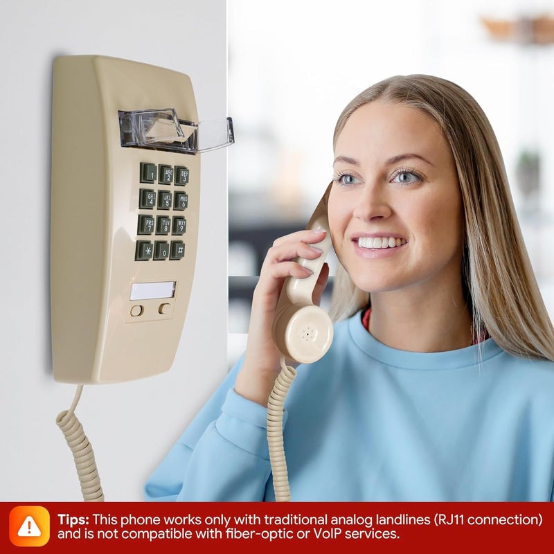 Sangyn Retro Wall Phones for Landline with Loud Mechanical Ringing Vintage Wall Mount Phone with Volume Adjustable Old Fashioned Corded Landline Telephone for Home School Hotel Office, Beige - Image 5