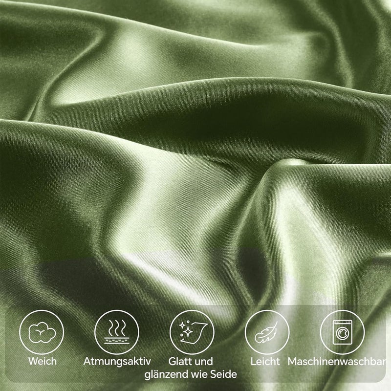 BEDELITE Satin Cushion Cover, Set of 2, 40 x 60 cm, Olive Green | Silk Pillowcase Alternative, Soft for Summer, 2 Hair Bobbles Included, for Hair and Skin - Image 3