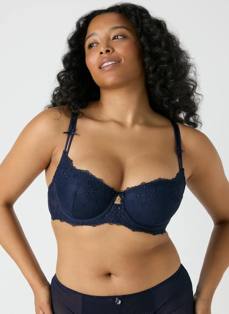 Matalan Navy DD+ Embroidered Padded Bra