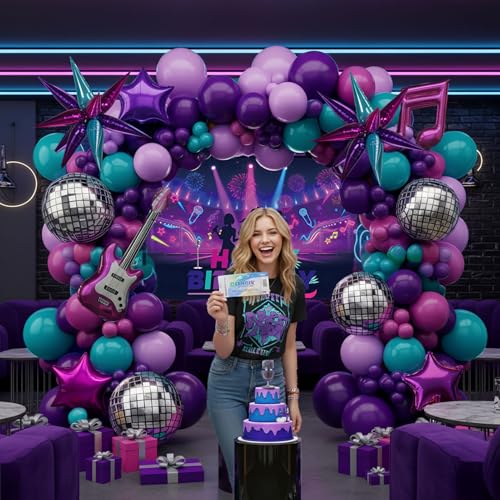 kozee KPop Music Themed Birthday Party Decorations with purple pink teal Balloon Arch Kit Disco Star Explosion foil Balloons for Girls pop movie fans Party Y2K Prom Theme decor - Image 5