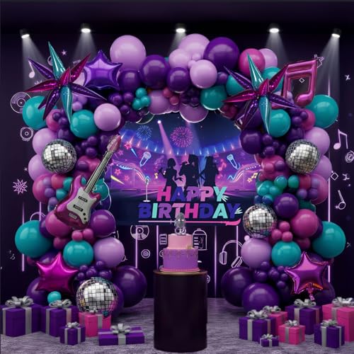 kozee KPop Music Themed Birthday Party Decorations with purple pink teal Balloon Arch Kit Disco Star Explosion foil Balloons for Girls pop movie fans Party Y2K Prom Theme decor - Image 1