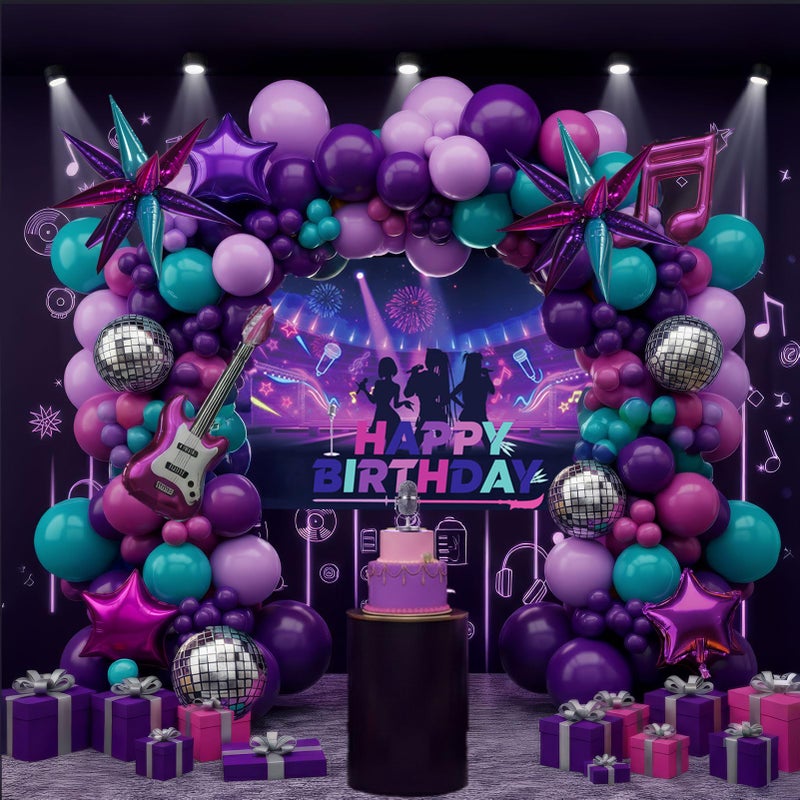 kozee KPop Music Themed Birthday Party Decorations with purple pink teal Balloon Arch Kit Disco Star Explosion foil Balloons for Girls pop movie fans Party Y2K Prom Theme decor - Image 2
