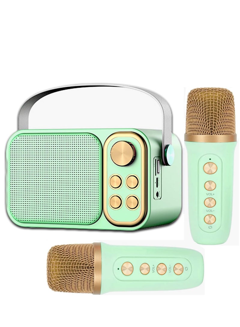 Portable Bluetooth Karaoke Speaker with 2 Wireless Mics - Mini Speaker Microphone Bluetooth Connectivity green - Image 1