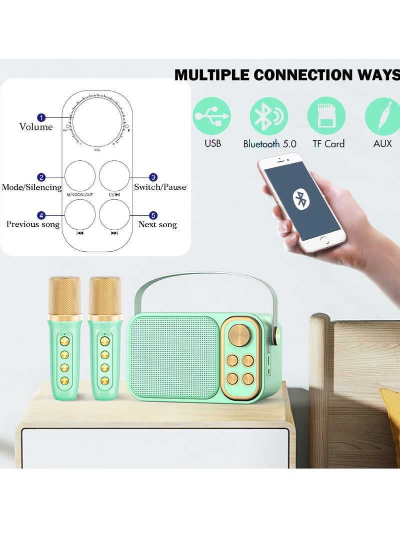 Portable Bluetooth Karaoke Speaker with 2 Wireless Mics - Mini Speaker Microphone Bluetooth Connectivity green - Image 3