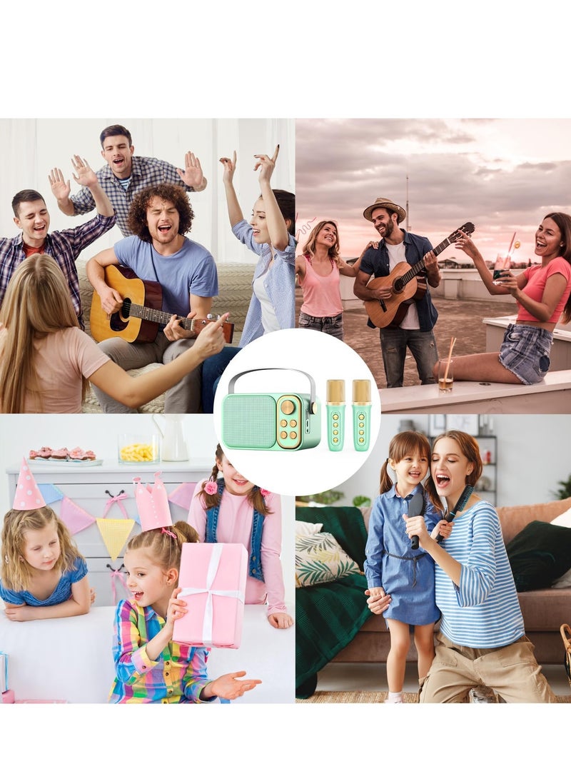 Portable Bluetooth Karaoke Speaker with 2 Wireless Mics - Mini Speaker Microphone Bluetooth Connectivity green - Image 4