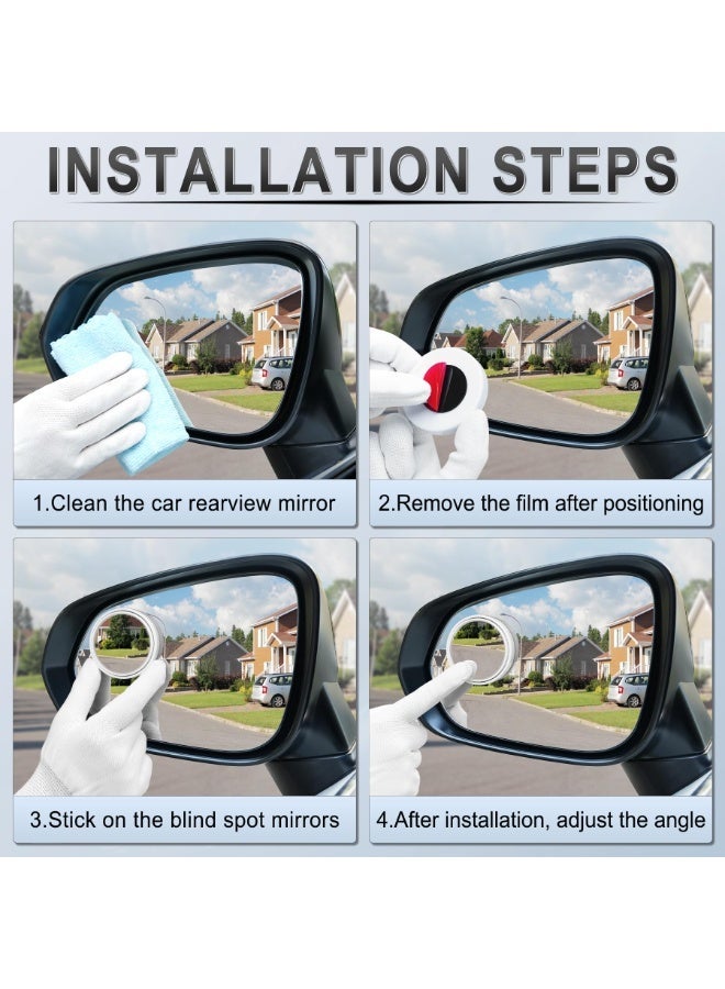 2 Pack Blind Spot Mirrors 360 Degree Rotate Sway Silver Round Curved Convex Wide Angle Mirror Waterproof HD Crystal Glass Blindspot Mirrors for Cars SUV Trucks Traffic Safety（Free Car Cleaning Cloth） - Image 5