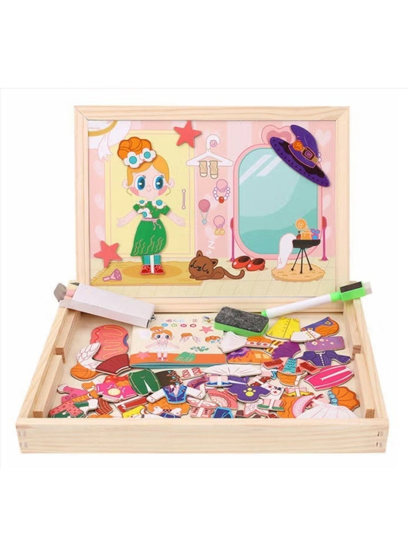 Magnetic Drawing Board, Girls Dress up themed toys, Wooden Puzzles Games Toys for Kids Drawing Learning - Image 1