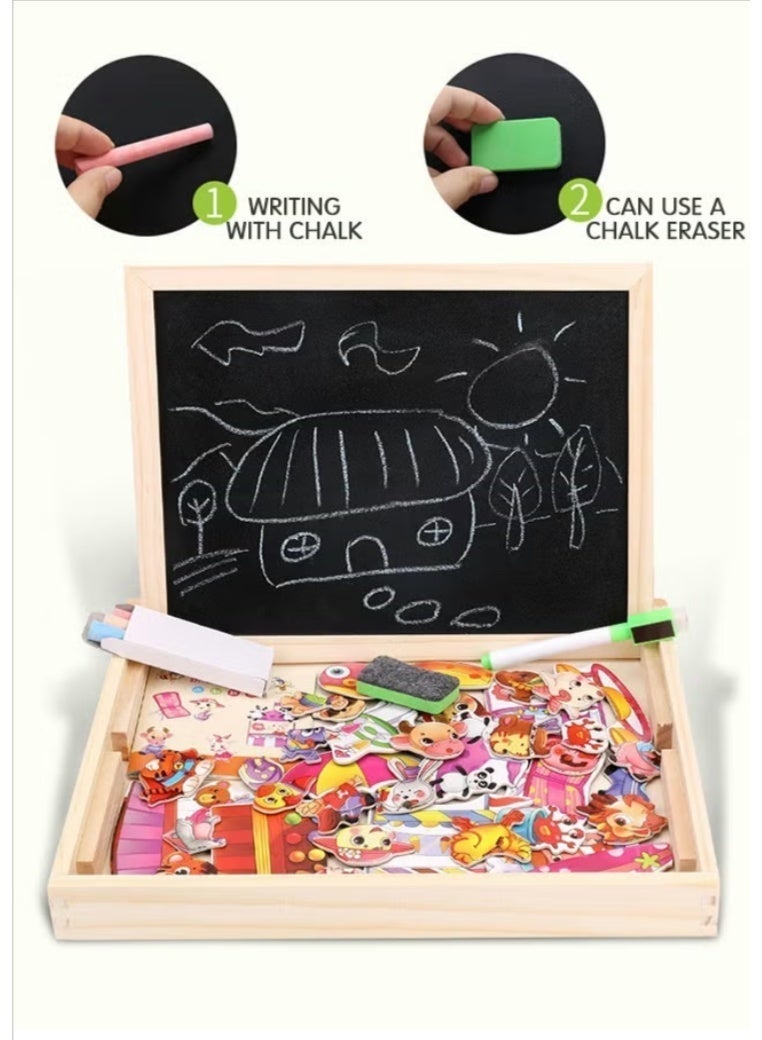 Magnetic Drawing Board, Girls Dress up themed toys, Wooden Puzzles Games Toys for Kids Drawing Learning - Image 3