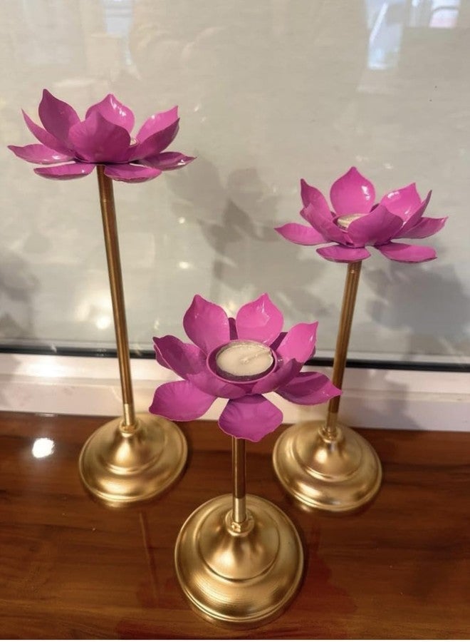 Agaas EnterprisesLotus Shape Tealight Candle Holder Set of 3 -Decorative Metal Metal Diya for Festival Perfect for Home&Diwali Decor - Image 2
