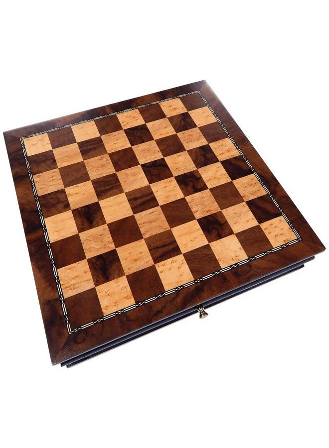 Best Chess Set Vada Burl Wood Inlaid Chess Cabinet with Drawer, Medium 13 x 13 Inch Set, Board Only, No Pieces - Image 1