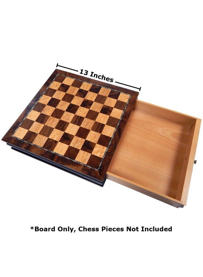 Best Chess Set Vada Burl Wood Inlaid Chess Cabinet with Drawer, Medium 13 x 13 Inch Set, Board Only, No Pieces - Image 3