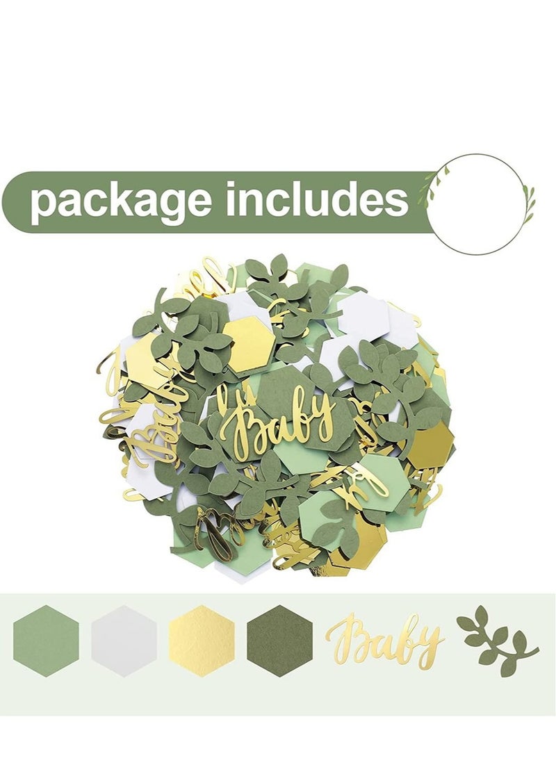 Captaintech Baby Shower Confetti Greenery Confetti Decor with Eucalyptus Scatter Hexagonal Style Girl Boy Gender Reveal Wedding Anniversary Wedding  Birthday Party Decoration 400PCS - Image 2
