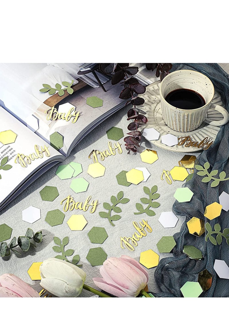 Captaintech Baby Shower Confetti Greenery Confetti Decor with Eucalyptus Scatter Hexagonal Style Girl Boy Gender Reveal Wedding Anniversary Wedding  Birthday Party Decoration 400PCS - Image 3