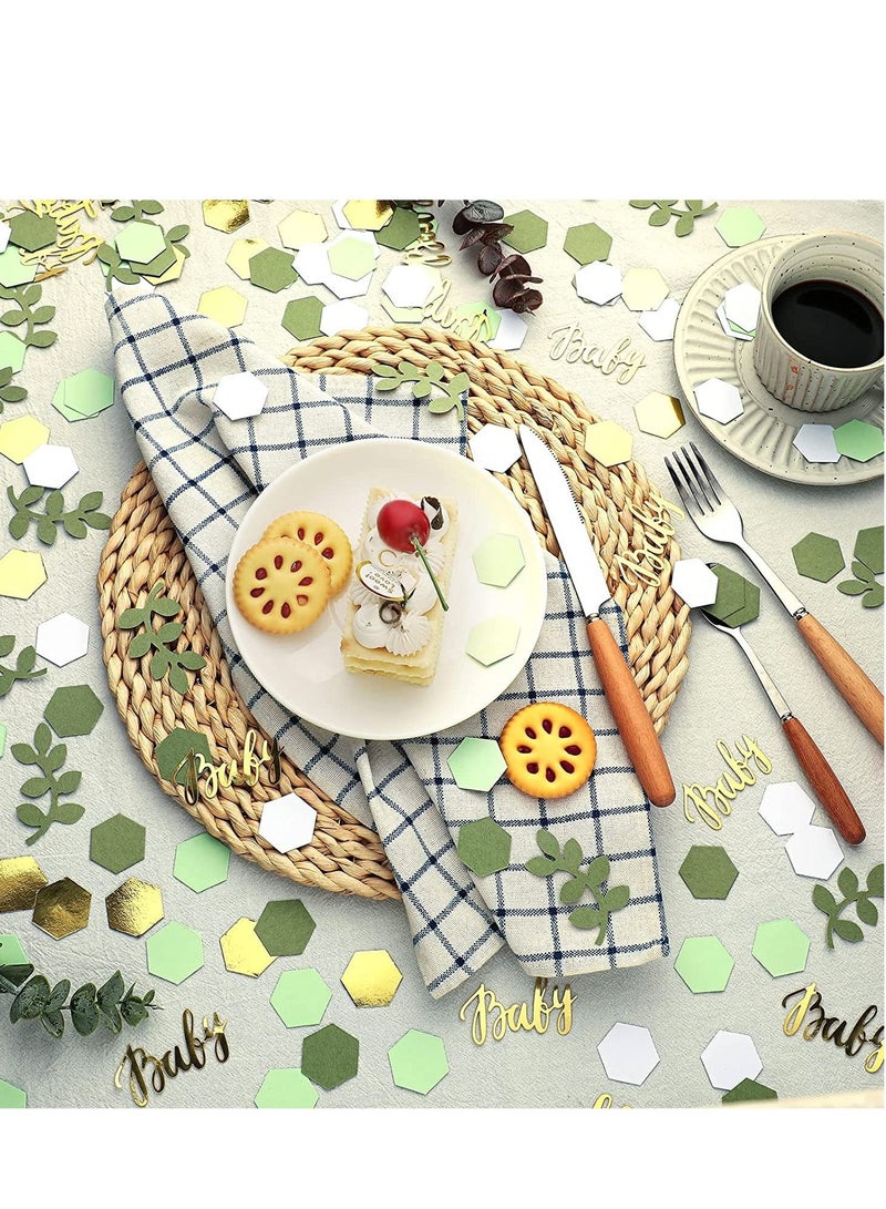 Captaintech Baby Shower Confetti Greenery Confetti Decor with Eucalyptus Scatter Hexagonal Style Girl Boy Gender Reveal Wedding Anniversary Wedding  Birthday Party Decoration 400PCS - Image 5