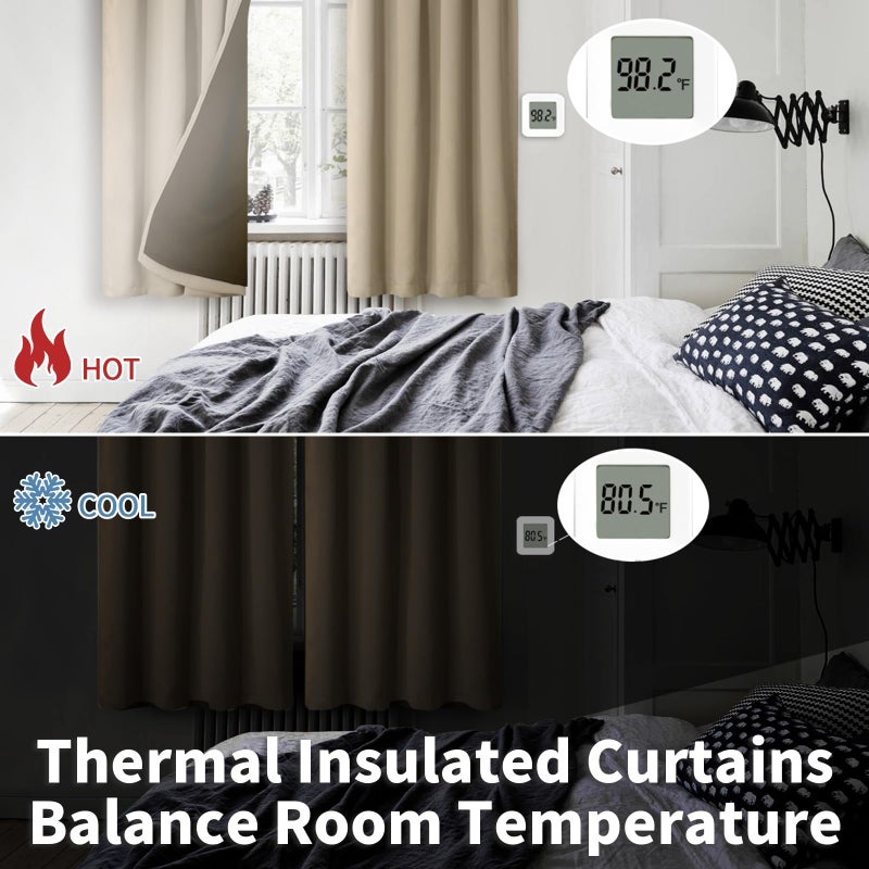 BGment 100% Blackout Curtains for Bedroom 63 Inch Length 2 Panels, Thermal Insulated Room Darkening Curtains Rod Pocket Soundproof Bedroom Living Room Window Curtains, Sand, Each 52 Inch Wide - Image 3