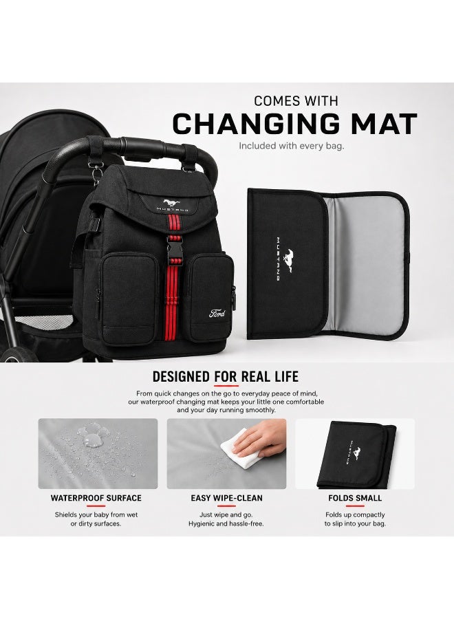 Ford Mustang - Vroom Diaper Backpack with Waterproof Changing Mat, upto 5 kg, Black - Image 5