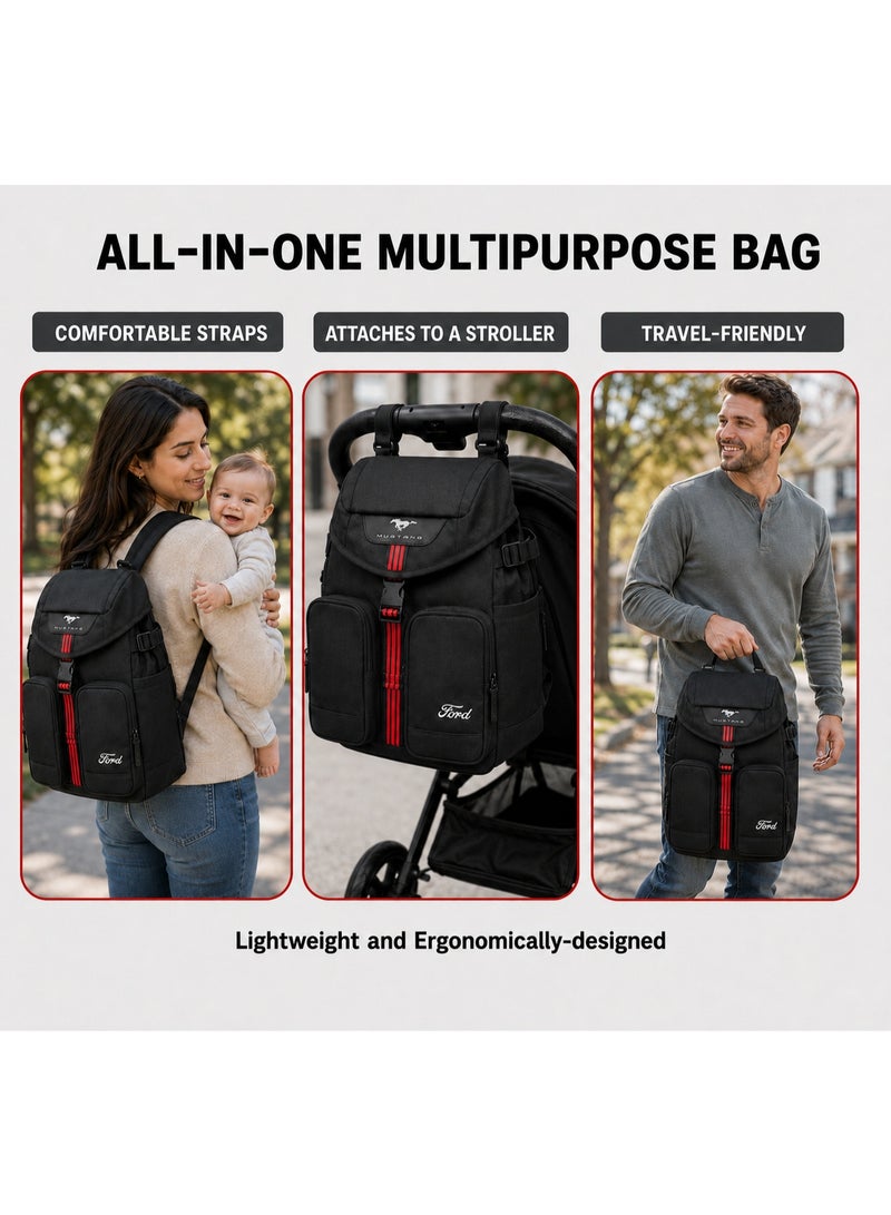 Ford Mustang - Vroom Diaper Backpack with Waterproof Changing Mat, upto 5 kg, Black - Image 2