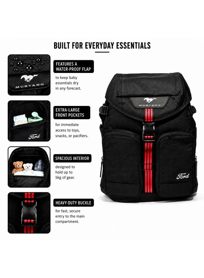 Ford Mustang - Vroom Diaper Backpack with Waterproof Changing Mat, upto 5 kg, Black - Image 3