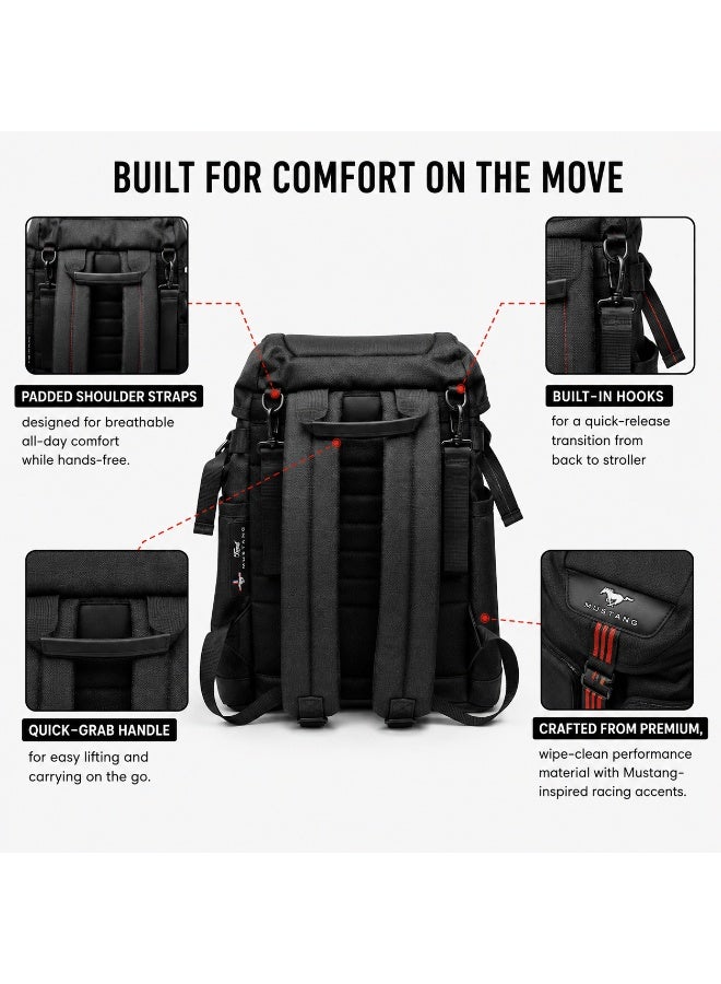 Ford Mustang - Vroom Diaper Backpack with Waterproof Changing Mat, upto 5 kg, Black - Image 4