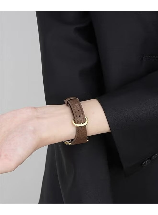 حزام من الجلد الطبيعي عالي الجودة لساعة Apple Watch، متوافق مع أحجام 38 مم و40 مم و41 مم و42 مم، حزام رفيع للسيدات لسلسلة iWatch 11 و10 و9 و8 و7 و6 و5 و4 و3 و2 و1 وSE وUltra 2، للاستخدام اليومي، لون بني - Image 4
