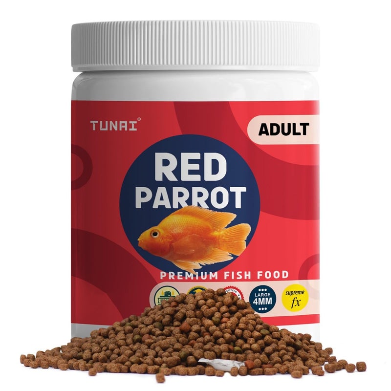 TUNAI Supreme Fx Red Parrot Fish Food for Growth & Color |250G, 4Mm Pellets| Fortified with 40% Protein and Vitamins, All Life Stages - Image 1