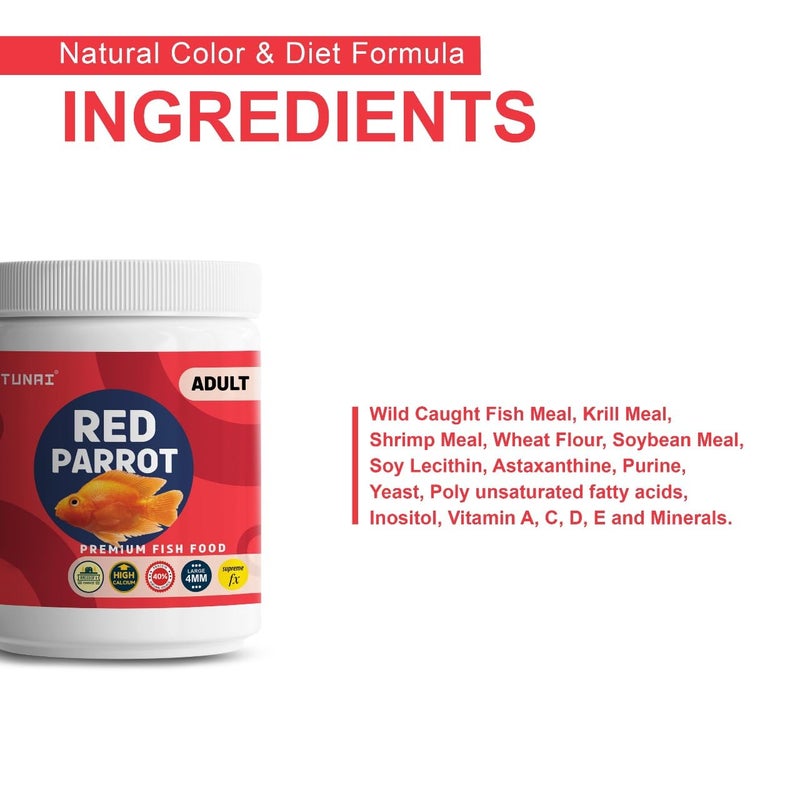 TUNAI Supreme Fx Red Parrot Fish Food for Growth & Color |250G, 4Mm Pellets| Fortified with 40% Protein and Vitamins, All Life Stages - Image 5