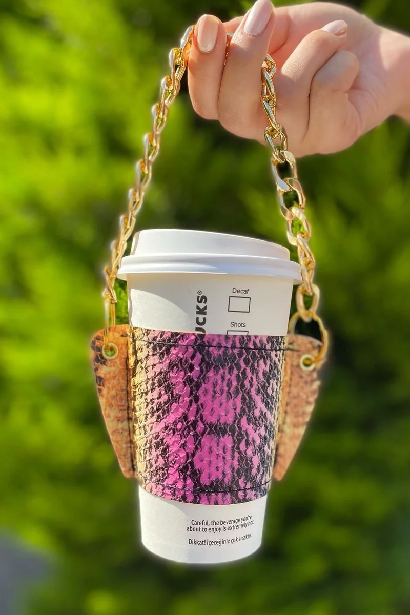 Bahels Women's Pink Special Series Leather Coffee Cup Holder