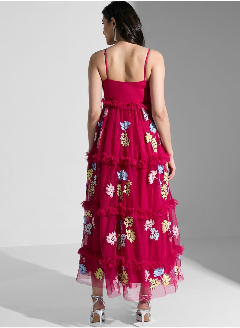 Maya - Strappy Embroidered Ruffle Dress - Image 1