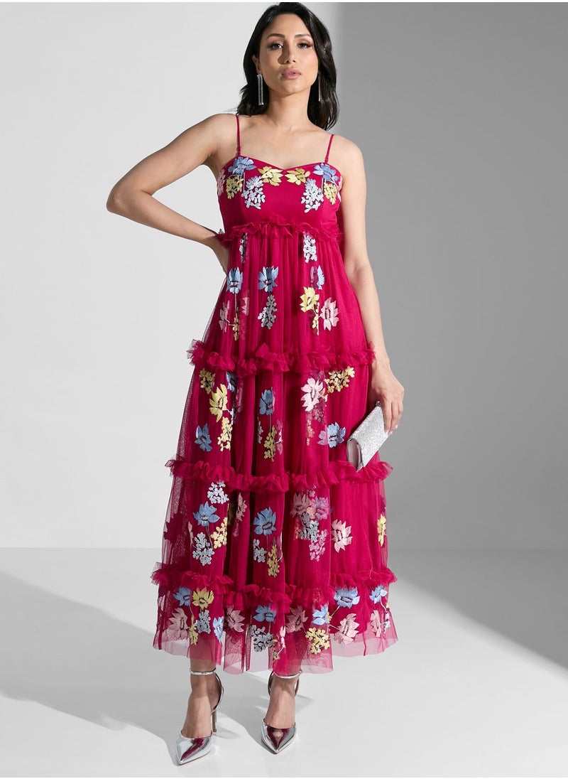 Maya - Strappy Embroidered Ruffle Dress - Image 1