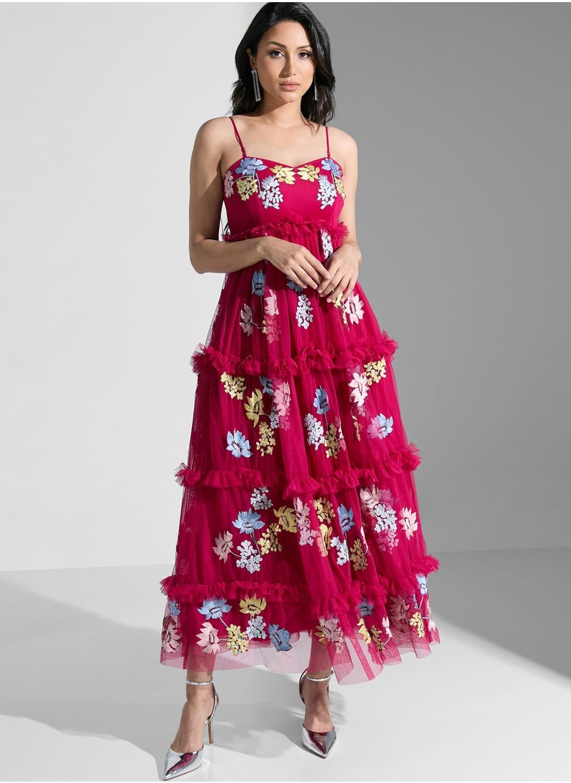 Maya - Strappy Embroidered Ruffle Dress - Image 1