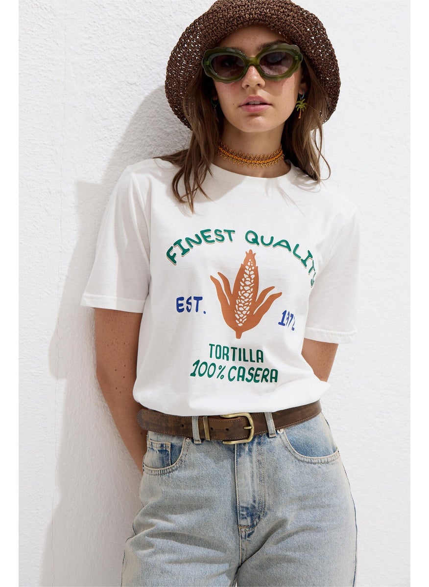 Manuka Stitch Detail Printed T-shirt Tortilla  - Image 1