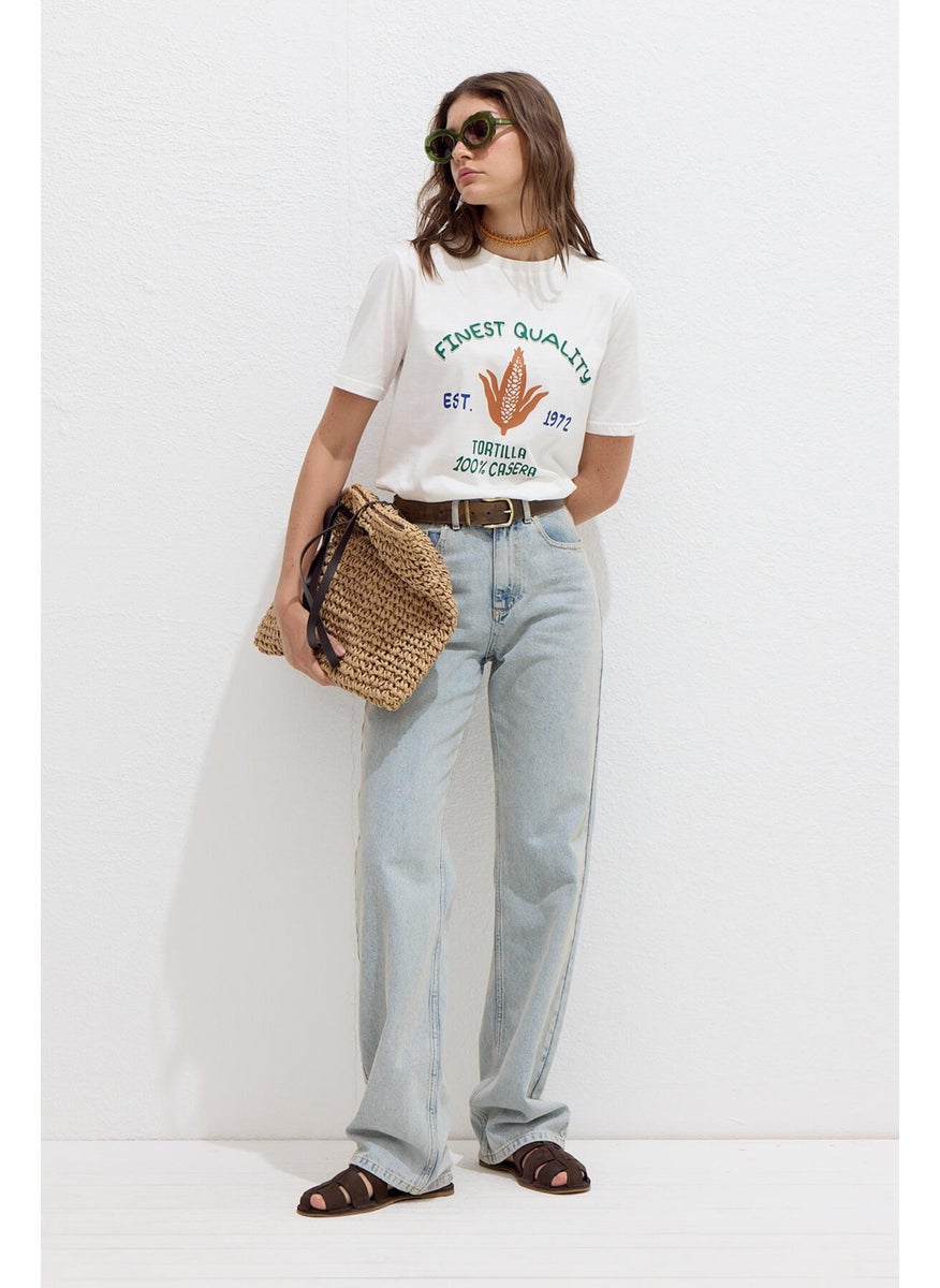 Manuka Stitch Detail Printed T-shirt Tortilla  - Image 3