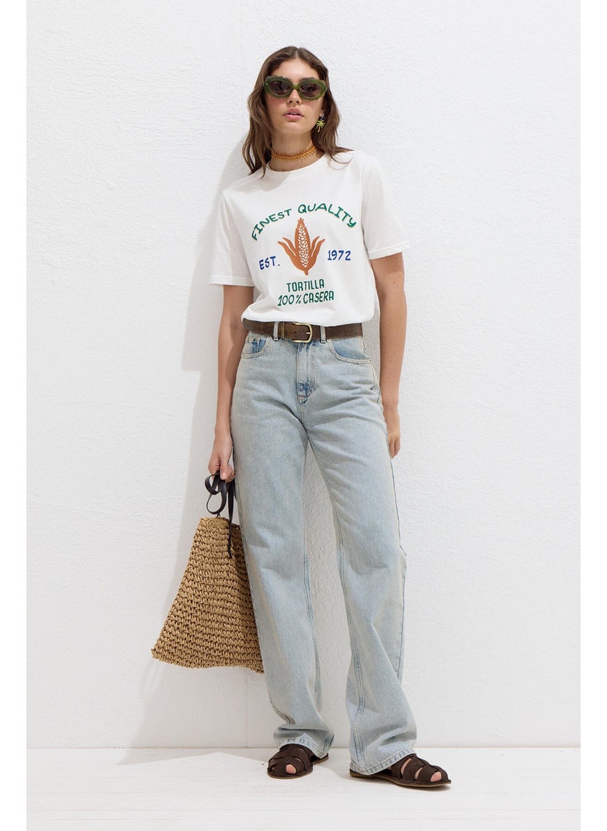 Manuka Stitch Detail Printed T-shirt Tortilla  - Image 5