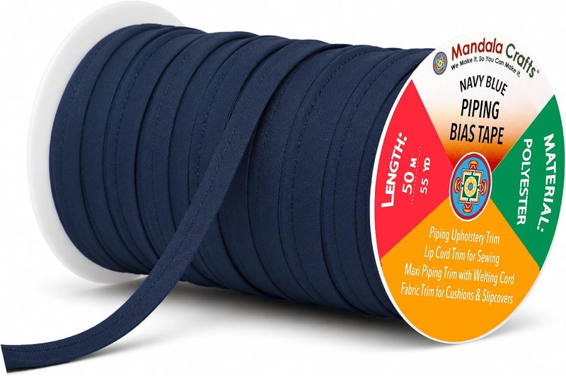 Mandala Crafts Navy Blue Maxi Piping Bias Tape with Welting Cord for Sewing - ½ Inch, 55 Yards - Image 1