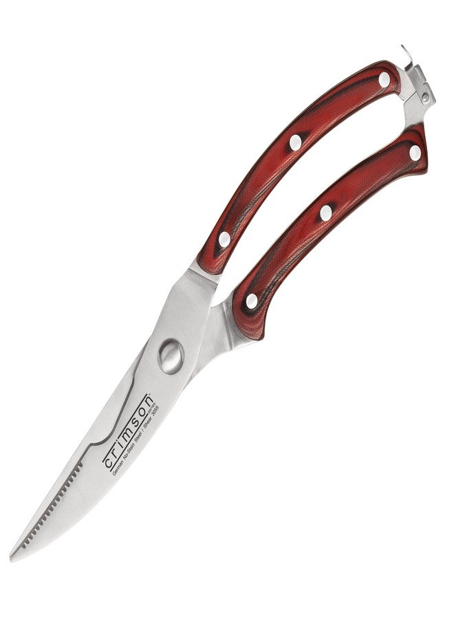 Ergo Chef Crimson Series Heavy Duty Poultry Shears - Premium German Stainless Steel, G10 Handles, Spring Loaded, Safety Lock - Perfect for Chicken, Meat, Fish, Vegetables & Herbs - Image 1