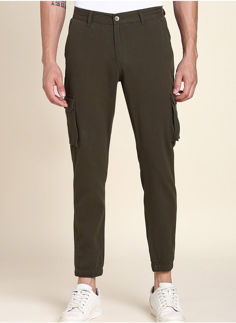 Dennis Lingo - Dark Olive Casual Trousers for Men - Slim Fit, Cotton Lycra - Image 1