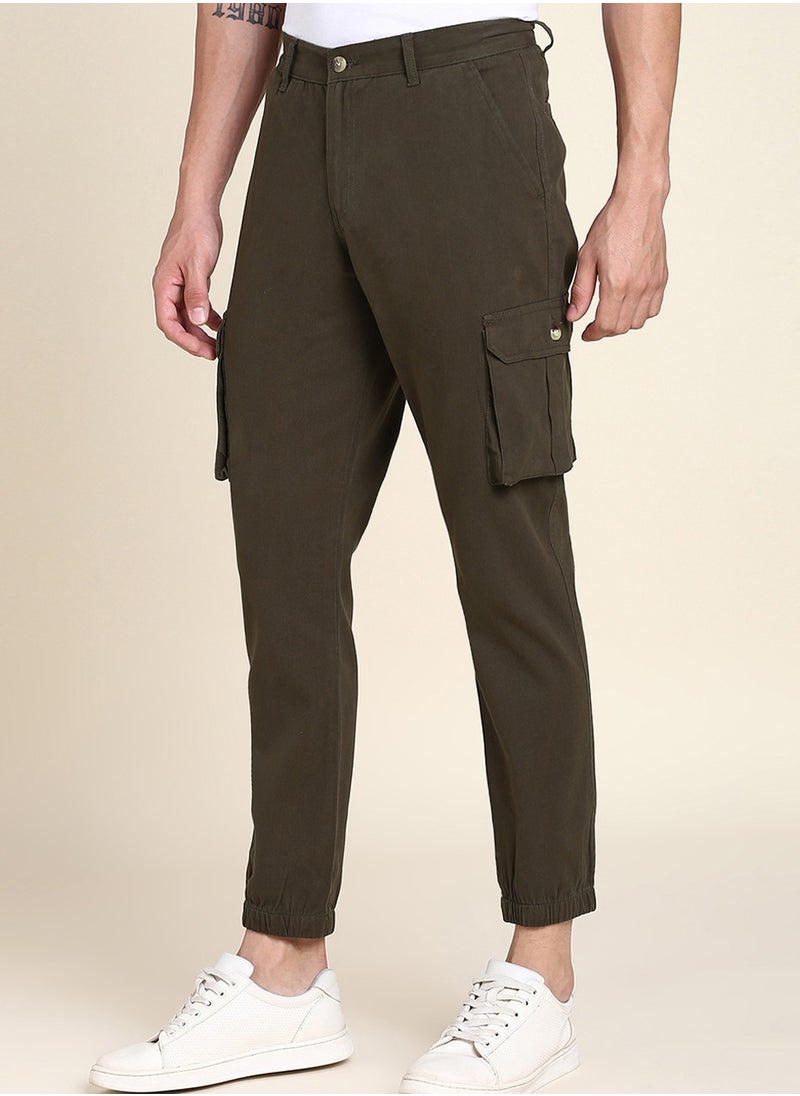 Dennis Lingo - Dark Olive Casual Trousers for Men - Slim Fit, Cotton Lycra - Image 1