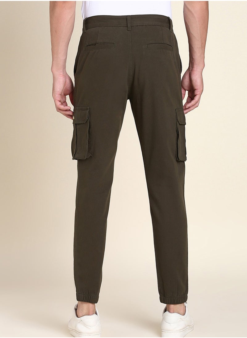 Dennis Lingo - Dark Olive Casual Trousers for Men - Slim Fit, Cotton Lycra - Image 1