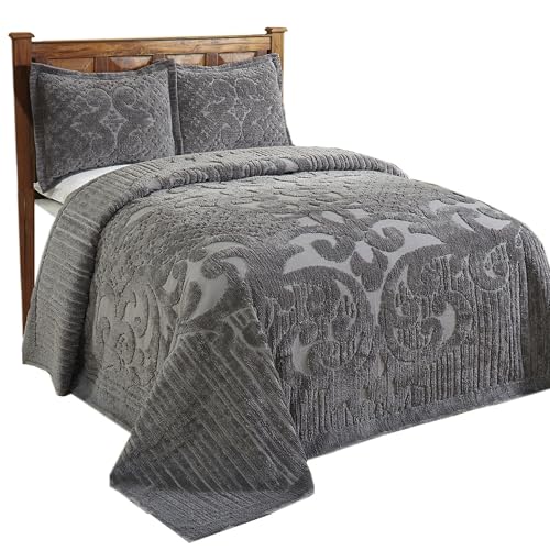 Better Trends 1 Piece Bedspread 100% Cotton Chenille Bedspread Coverlet Luxurious Medallion Pattern Bedspread King 120" X 110" Size Soft Lightweight Gray Tufted All Season Bedding Ashton Collection - Image 2