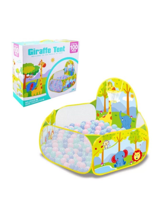 Giraffe-shaped ball pit for children with 100 green balls - Image 1